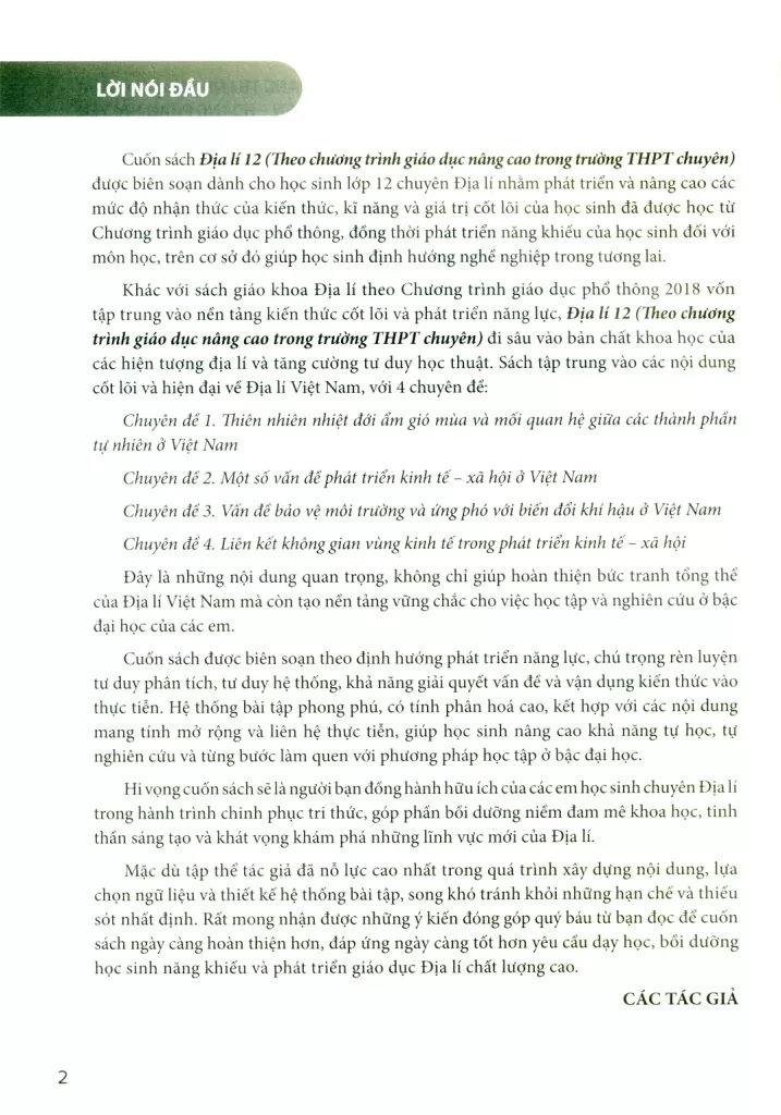 ĐỊA LÍ 12 (Theo chương trình giáo dục nâng cao trong trường THPT chuyên)